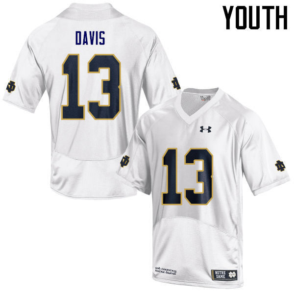 Youth NCAA Notre Dame Fighting Irish #13 Avery Davis Stitched College Under Armour Authentic White Football Jersey JV10I10GT